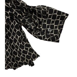 VLT's By Valentina's B&W Y2K Long Sleeve Button Down Ruffle Sheer Blouse